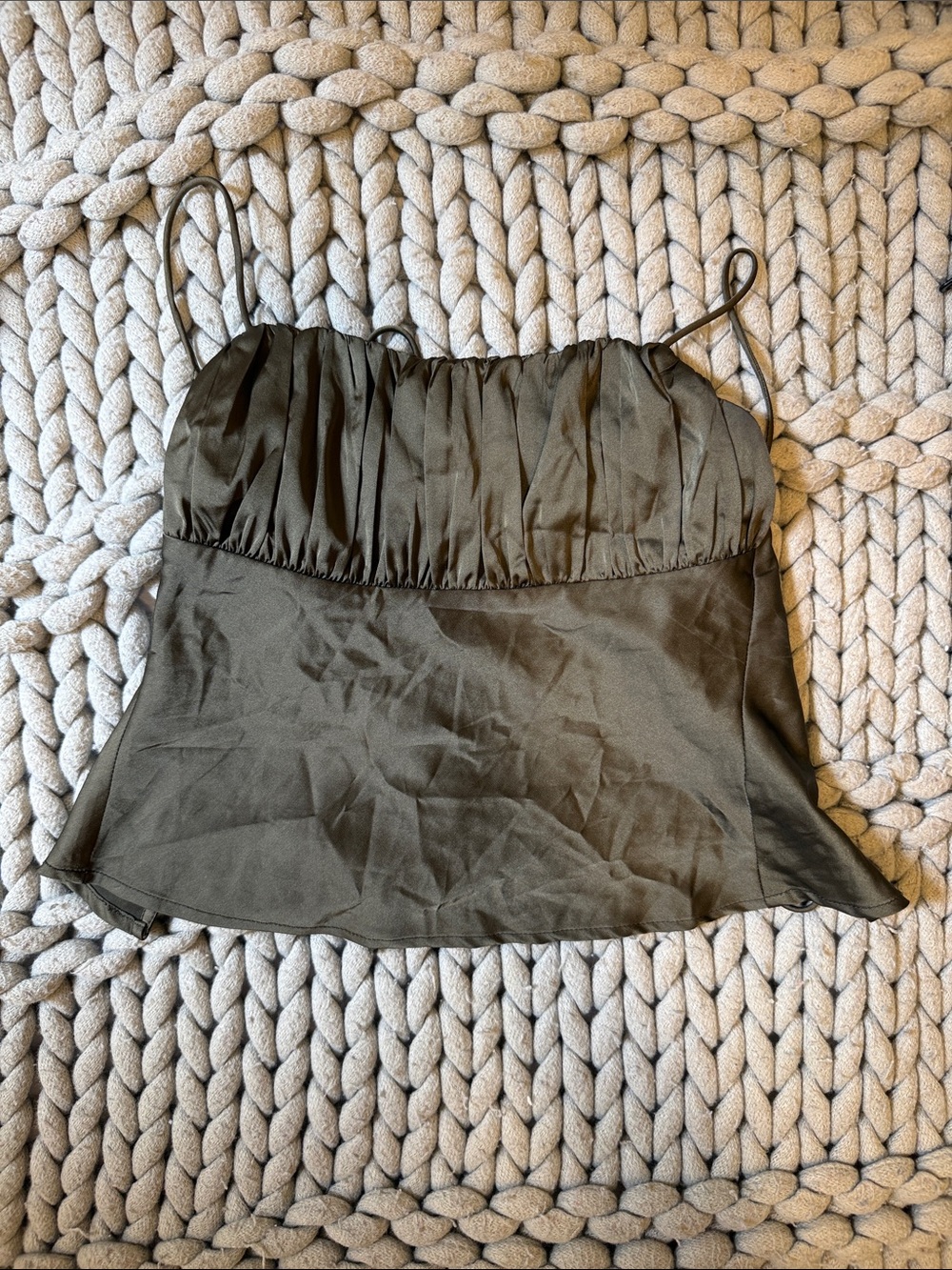 Meduse Olive Satin Ruched Bust Cami